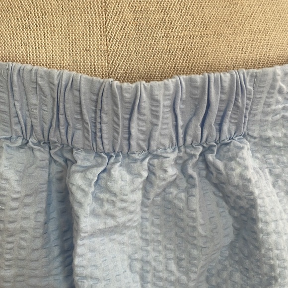 H&M blouse off the shoulder puff sleeves top textured cotton blue womens size 12 - Picture 7 of 9